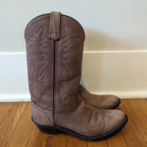 Custom Made Brown Leather Pink and White Stitch Western Cowboy Boots W7.5/8